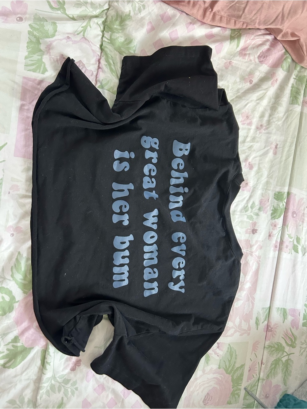 Black Graphic Crop Top with Slogan